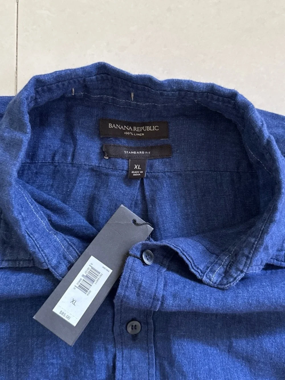 Banana Republic Men's Deep Blue 100%  Linen Button-Down Shirt